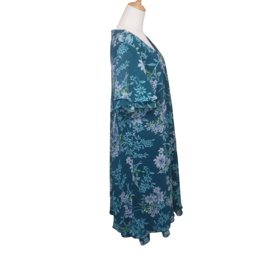 Anthony Richards Teal Floral Chiffon Midi Dress Flutter Sleeve V-Neck 22W - Picture 10 of 11